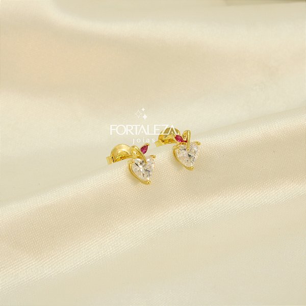 Brinco de Coração com Zircônia Banhado a Ouro 18k