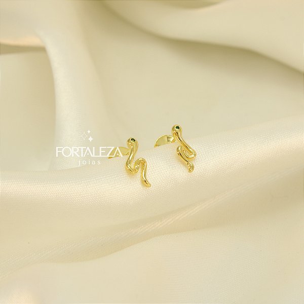 Brinco Cobra com Detalhe de Zircônia Banhado a Ouro 18k