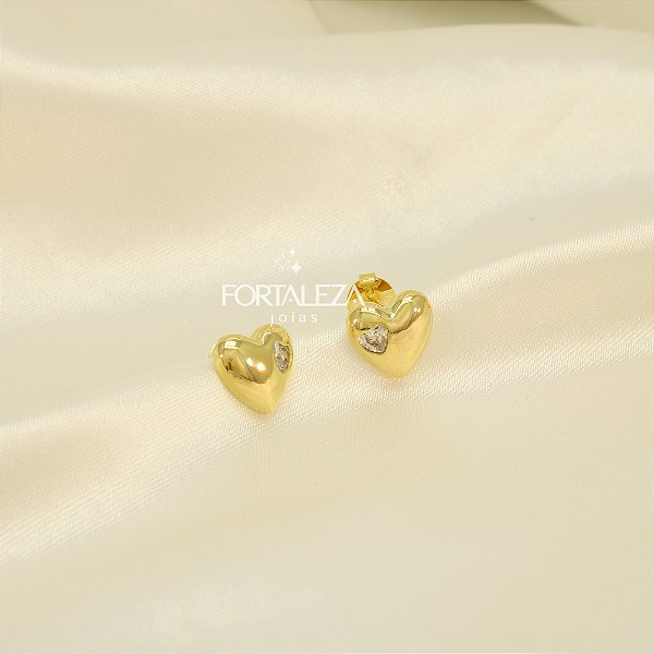 Brinco de Coração com Zircônia Cristal Banhado a Ouro 18k