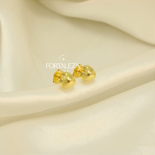 Brinco de Coração Polido Banhado a Ouro 18k