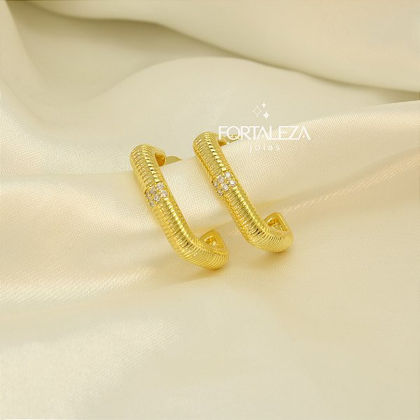 Brinco Argola com Detalhe de Zircônia Banhado a Ouro 18k