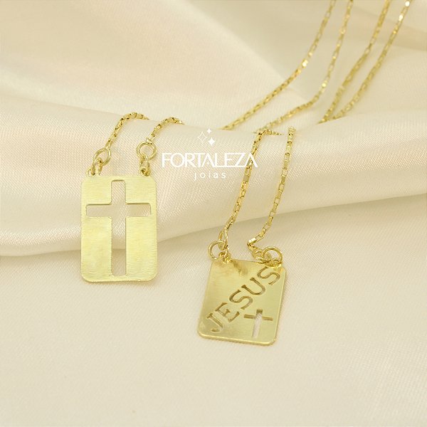 Escapulário Jesus e Cruz Banhado a Ouro 18k