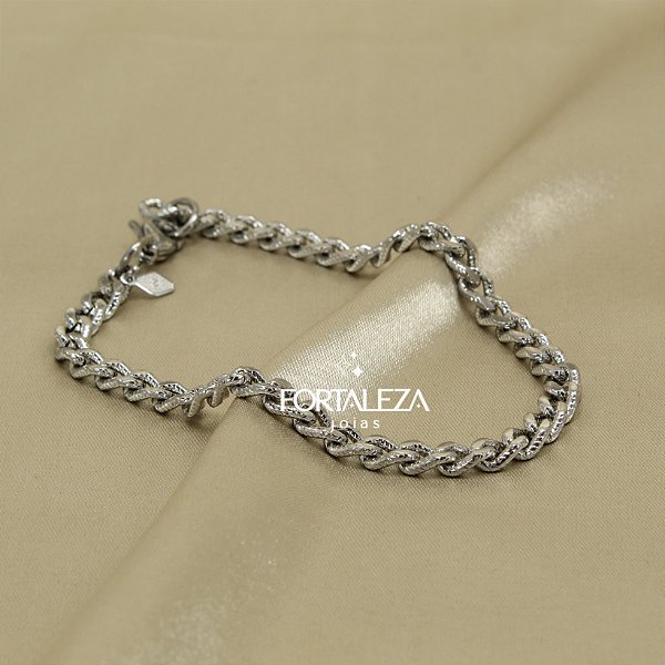 Pulseira com Elo Groumet Texturizado em Aço Inox
