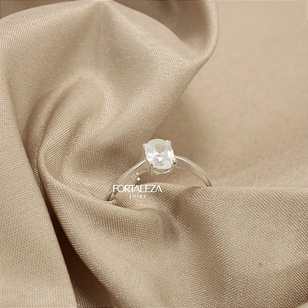 Anel Solitário com Zircônia Cristal Banhado a Prata