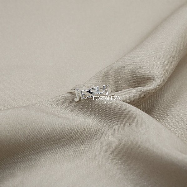 Anel Escrito Jesus Banhado a Prata