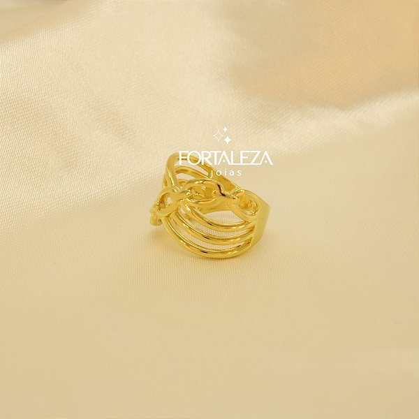 Anel Regulável com Design de Corrente Banhado a Ouro 18k
