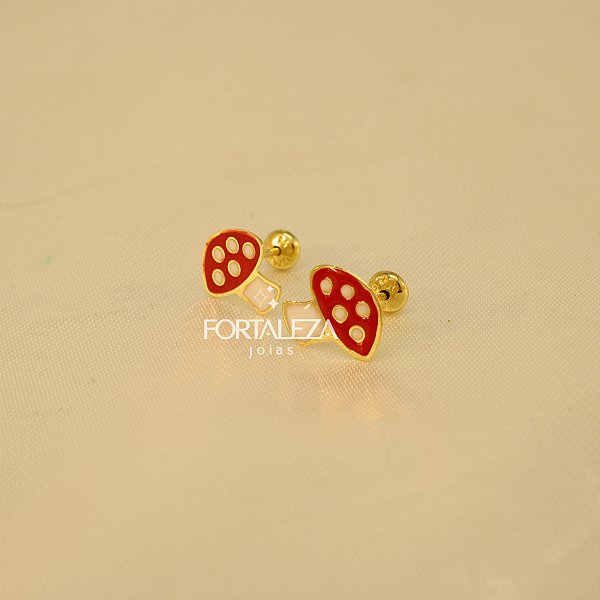 Brinco Cogumelo Resinado Banhado a Ouro 18k