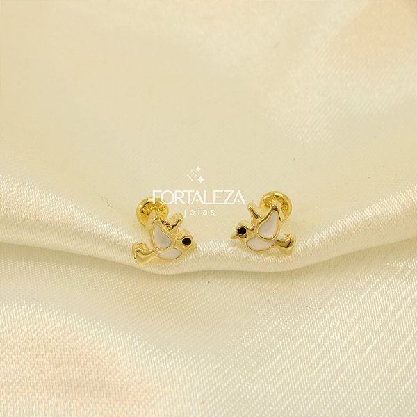 Brinco Pássaro Resinado e Banhado a Ouro 18k