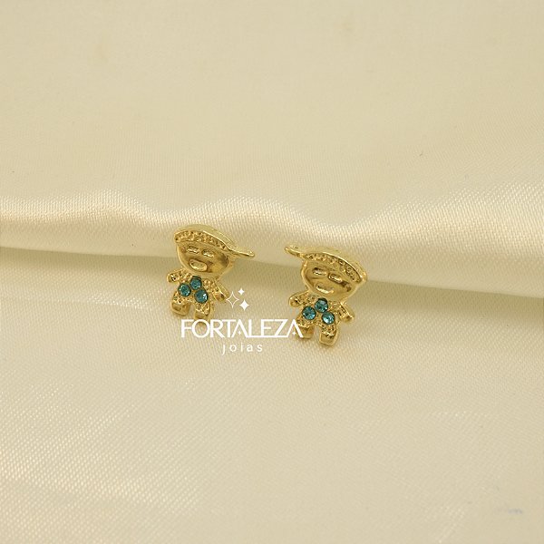 Brinco Menino com Zircônia Turmalina Banhado a Ouro 18k