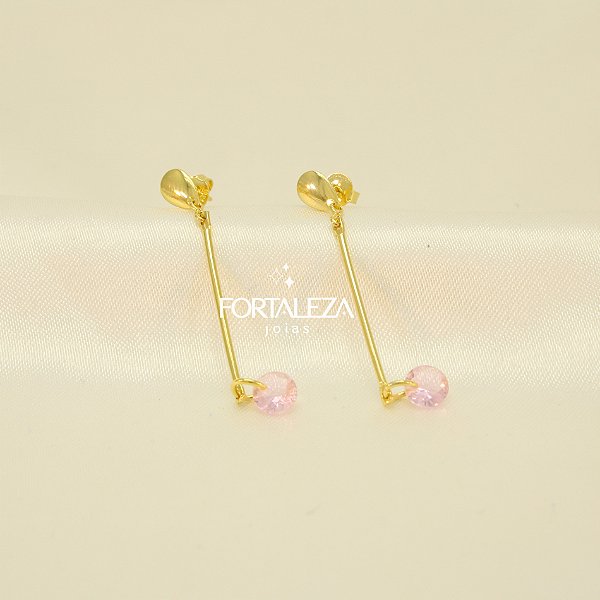 Brinco Pêndulo com Zircônia Banhado a Ouro 18k