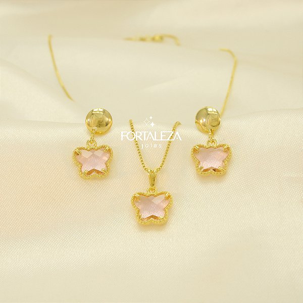 Conjunto Borboleta Banhado a Ouro 18k