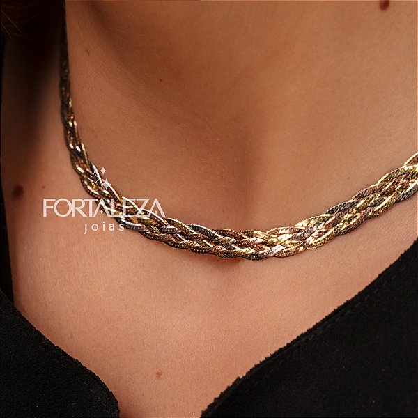 Choker Entrelaçada em Prata 925 Banhado a Ouro 18k