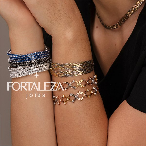 Pulseira com Design Trançado em Prata 925 Banhado a Ouro 18k