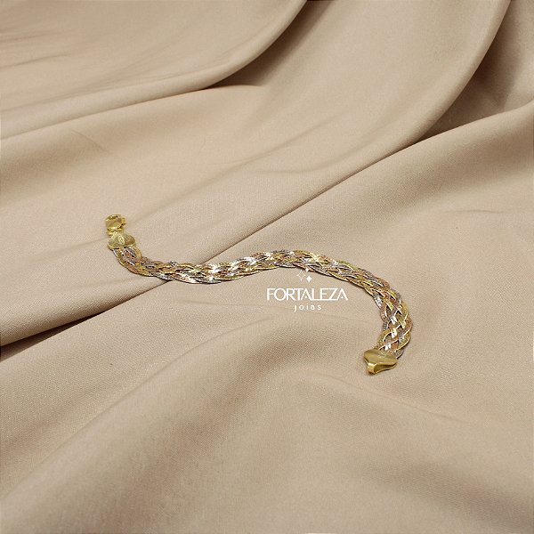 Pulseira com Design Trançado em Prata 925 Banhado a Ouro 18k