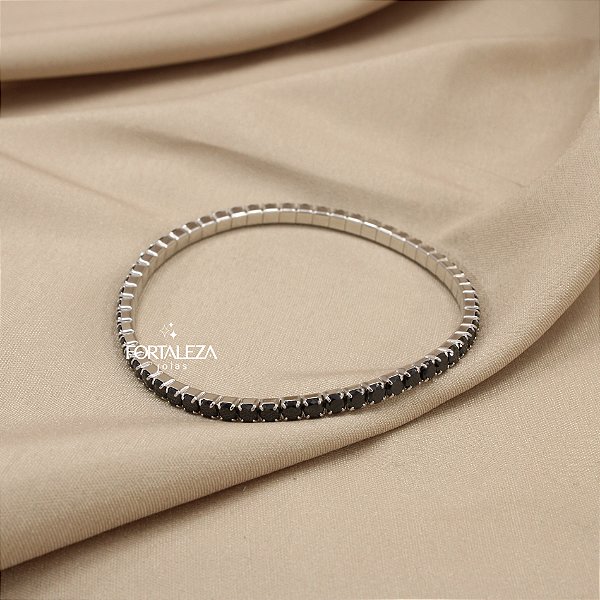 Pulseira Riviera Cravejada com Zircônia Ônix em Prata 925