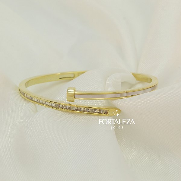 Bracelerte com Design de Prego Cravejado Banhado a Ouro 18k