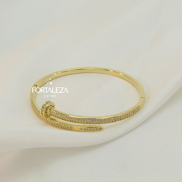Bracelete com Design de Prego Cravejado e Banhado a Ouro 18k