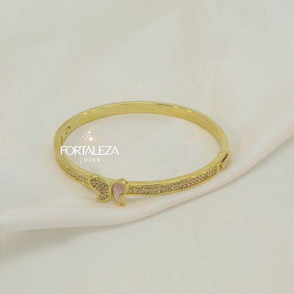 Bracelete Borboleta Cravejada em Zircônia Banhado a Ouro 18k
