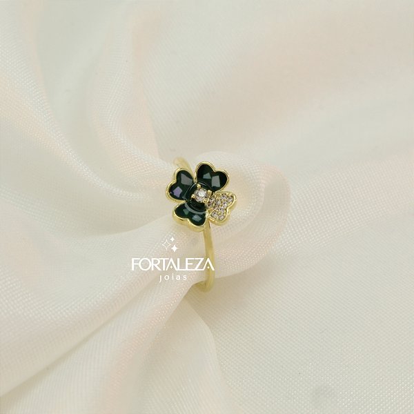Anel Flor com Resina e Zircônia Banhado a Ouro 18k