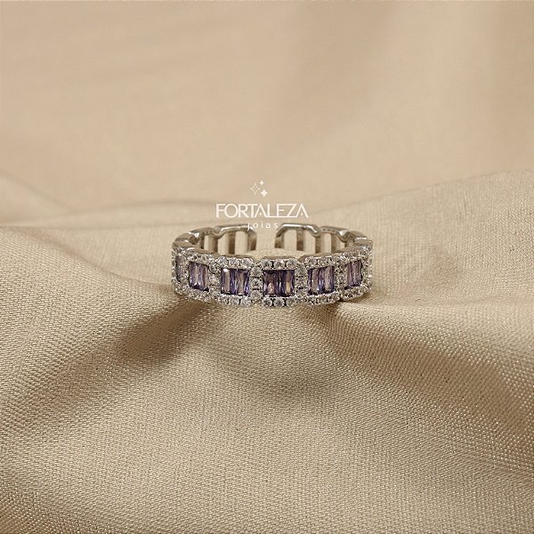 Anel Regulável Cravejado em Zircônia Banhado a Ouro Branco