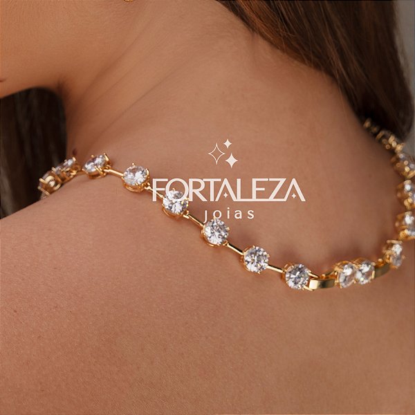 Gargantilha Cravejada com Zircônia Banhada a Ouro 18k