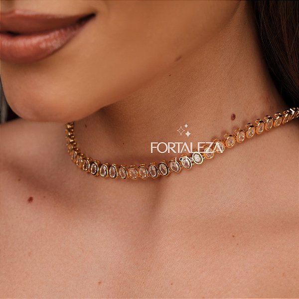 Gargantilha com Zircônias Ovais Banhado a Ouro 18k