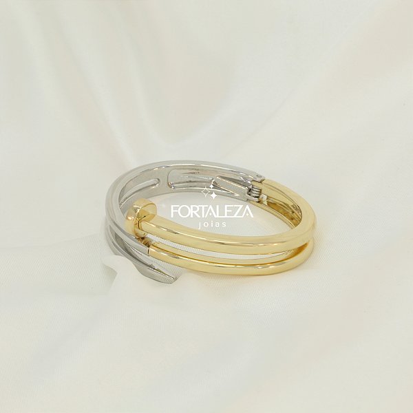 Bracelete com Design de Prego Banhado a Prata e Ouro 18k