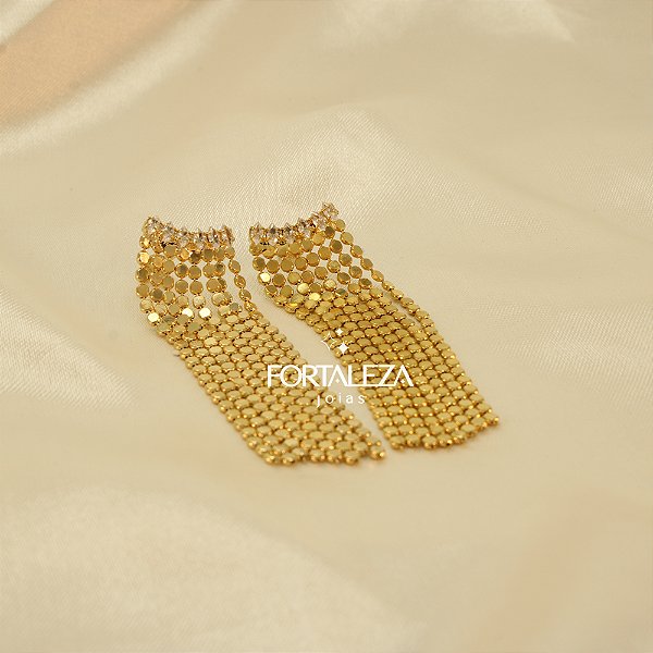 Brinco de Franja com Detalhe de Zircônia Banhado a Ouro 18k