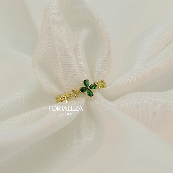 Anel Regulável com Design de Flores Banhado a Ouro 18k