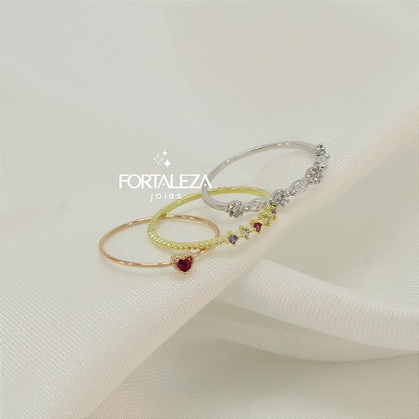 Mix de Anéis com Zircônias Banhado a Ouro 18k Branco e Rosê