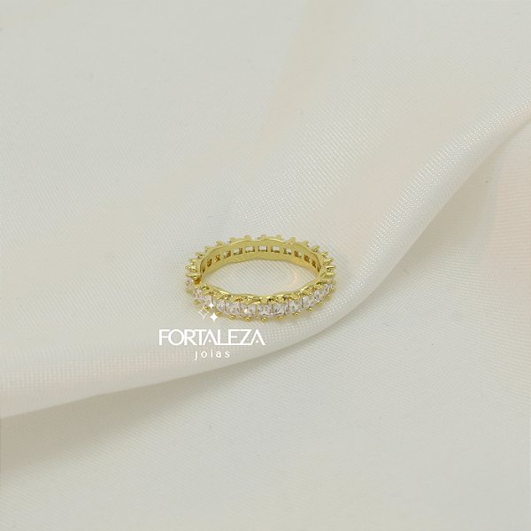 Anel Aparador Cravejado 3mm em Zircônia Banhado a Ouro 18k