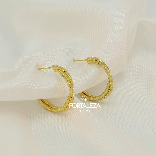 Brinco Argola de Aro Duplo Entrelaçado Banhado a Ouro 18k