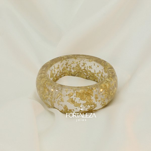 Bracelete Transparente com Folhas de Ouro em Resina