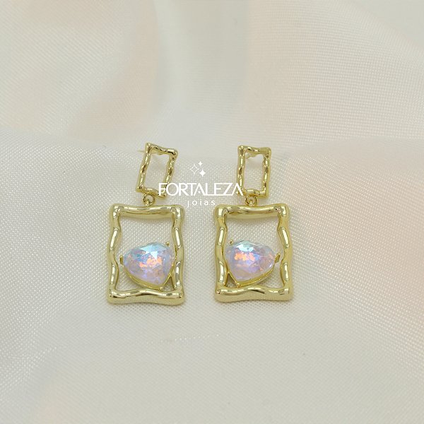 Brinco Ondulado e Coração de Zircônia Banhado a Ouro 18k