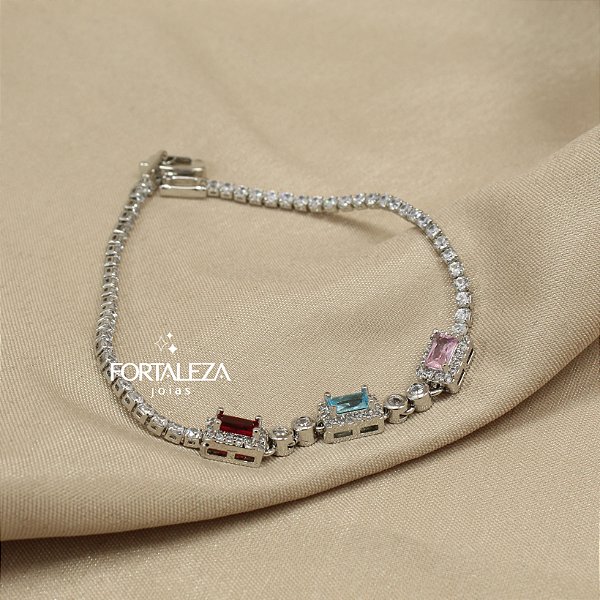 Pulseira Trabalhada em Zircônia Banhado a Ouro Branco