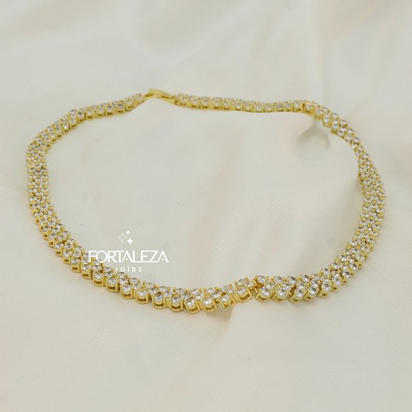 Gargantilha Riviera em Zircônia Cristal Banhado a Ouro 18k