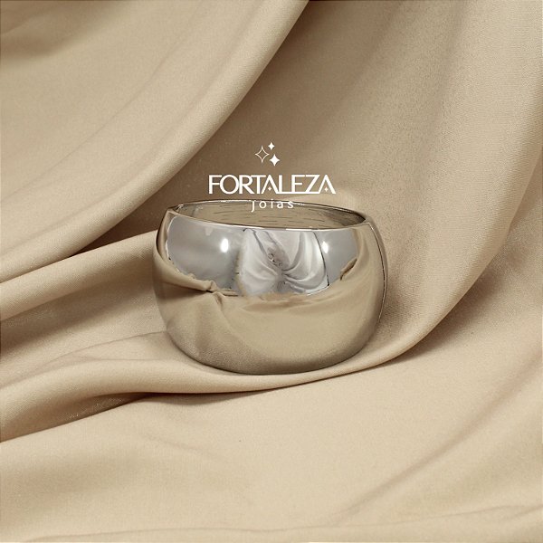 Bracelete Largo Polido Banhado a Ródio Branco