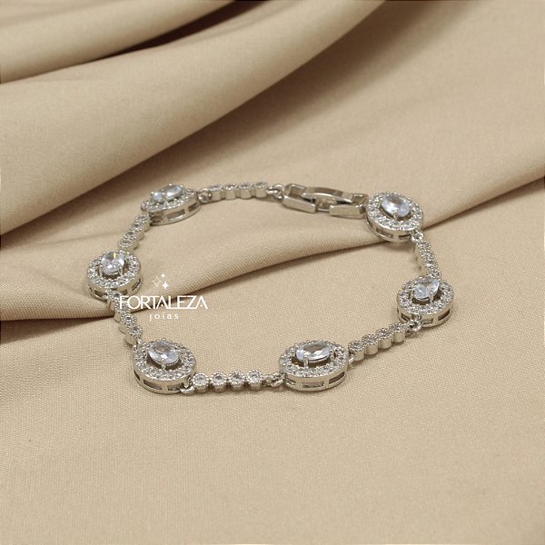 Pulseira Trabalhada em Zircônia Banhado a Ouro Branco