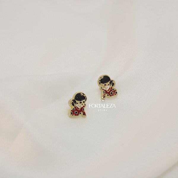 Brinco Ladybug com Resina Banhado a Ouro 18k
