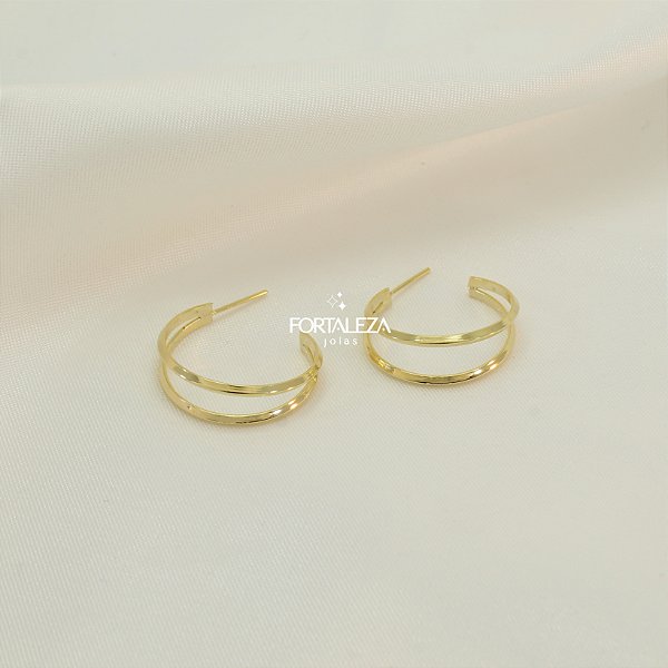 Brinco Argola de Aro Duplo Banhado a Ouro 18k