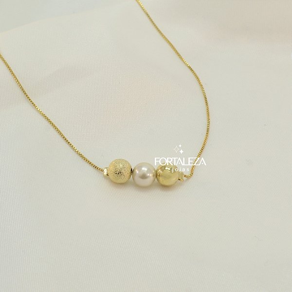 Gargantilha com Três Bolinhas Banhado a Ouro 18k