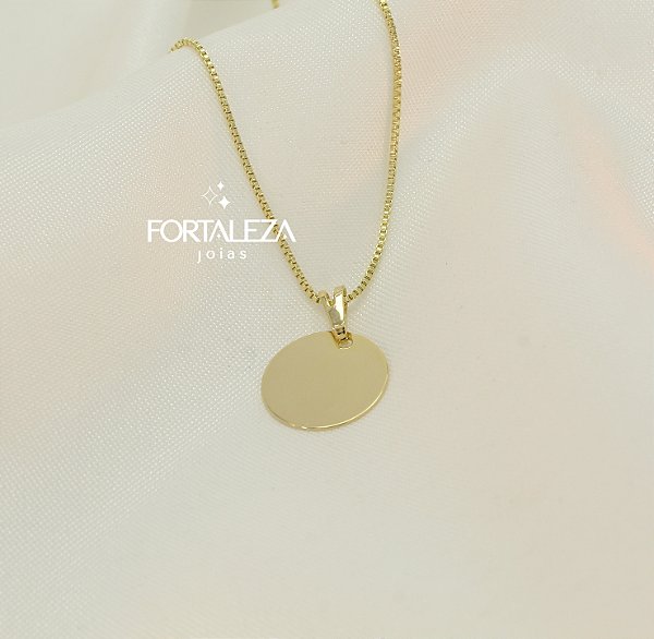 Gargantilha com Medalha Pequena para Personalizar Banhada a Ouro 18k