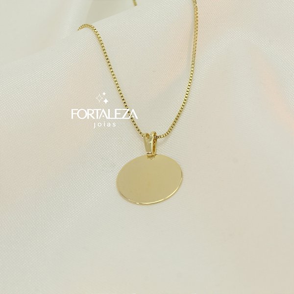 Gargantilha com Medalha Média para Personalizar Banhada a Ouro 18k