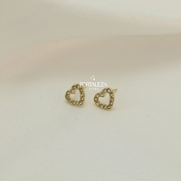 Brinco de Coração Cravejado 8mm em Zircônia Banhado a Ouro 18k