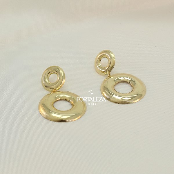 Brinco Círculos Polidos e Detalhe Fosco Banhado a Ouro 18k