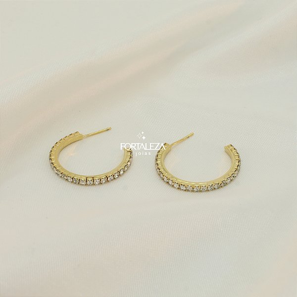 Brinco Argola Cravejado em Zircônia Banhado a Ouro 18k