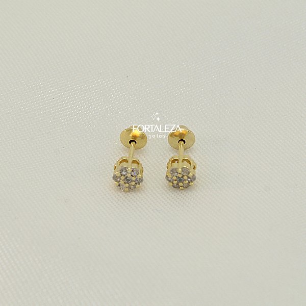 Brinco Flor de Zircônia Cristal Banhado a Ouro 18k