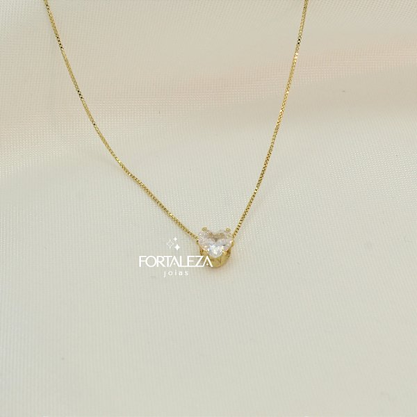 Gargantilha Coração com Zircônia Cristal Banhado a Ouro 18k