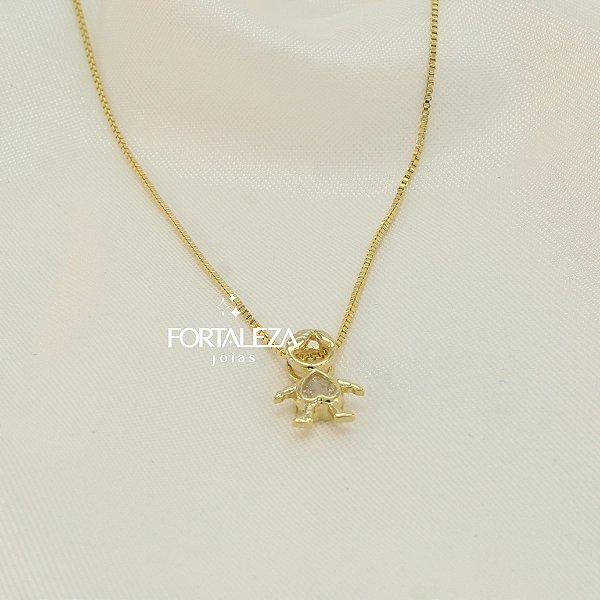 Gargantilha Menino com Zircônia Cristal Banhado a Ouro 18k