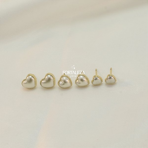 Brinco em Trio Coração Perolado Banhado a Ouro 18k